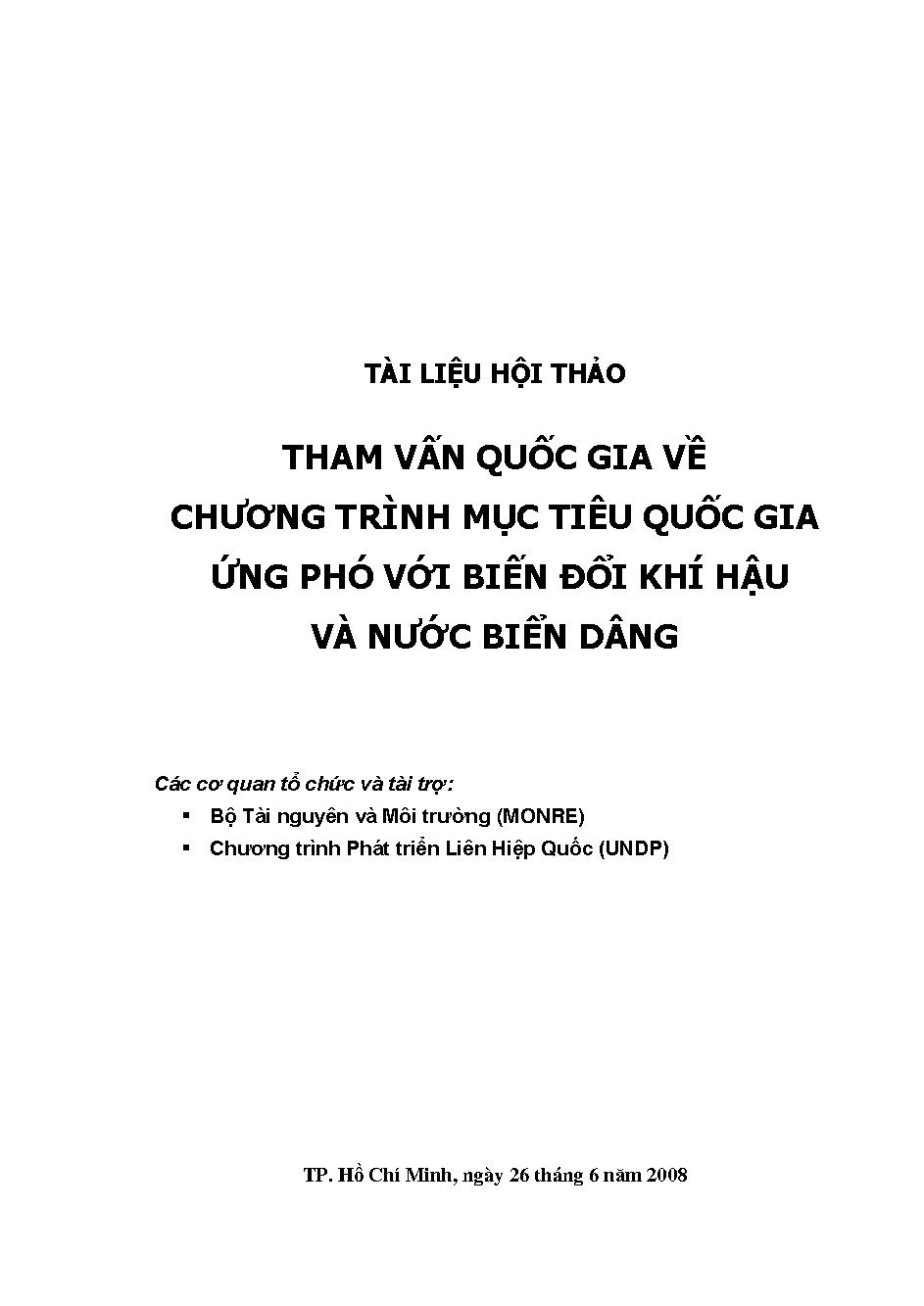 Tài liệu hội thảo tham vấn quốc gia về chương trình mục tiêu quốc gia ứng phó với biến đổi khí hậu và nước biển dâng