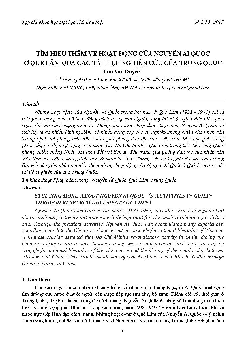 Tìm hiểu thêm về hoạt động của Nguyễn Ái Quốc ở Quế Lâm qua các tài liệu nghiên cứu của Trung Quốc