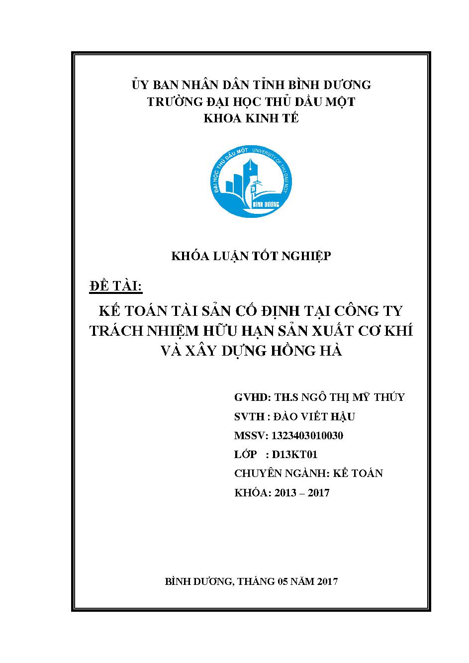 Kế toán tài sản cố định tại Công ty Trách nhiệm hữu hạn sản xuất cơ khí và xây dựng Hồng Hà