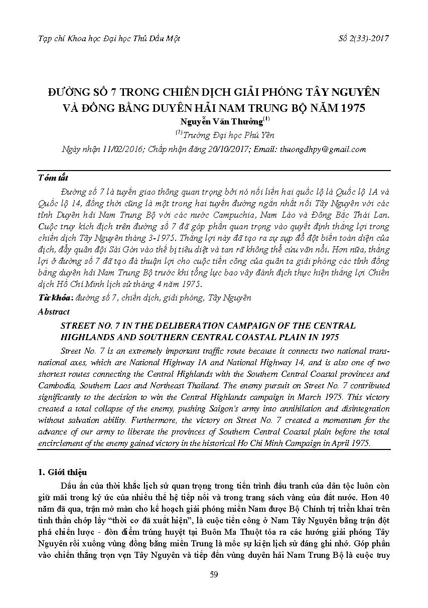 Đường số 7 trong chiến dịch giải phóng Tây Nguyên và đồng bằng duyên hải Nam Trung bộ năm 1975