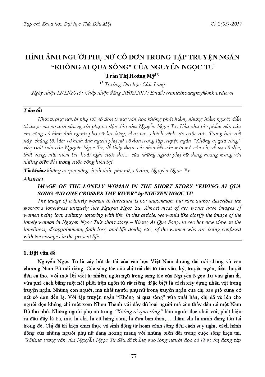 Hình ảnh người phụ nữ cô đơn trong tập truyện ngắn "không ai qua sông" của Nguyễn Ngọc Tư