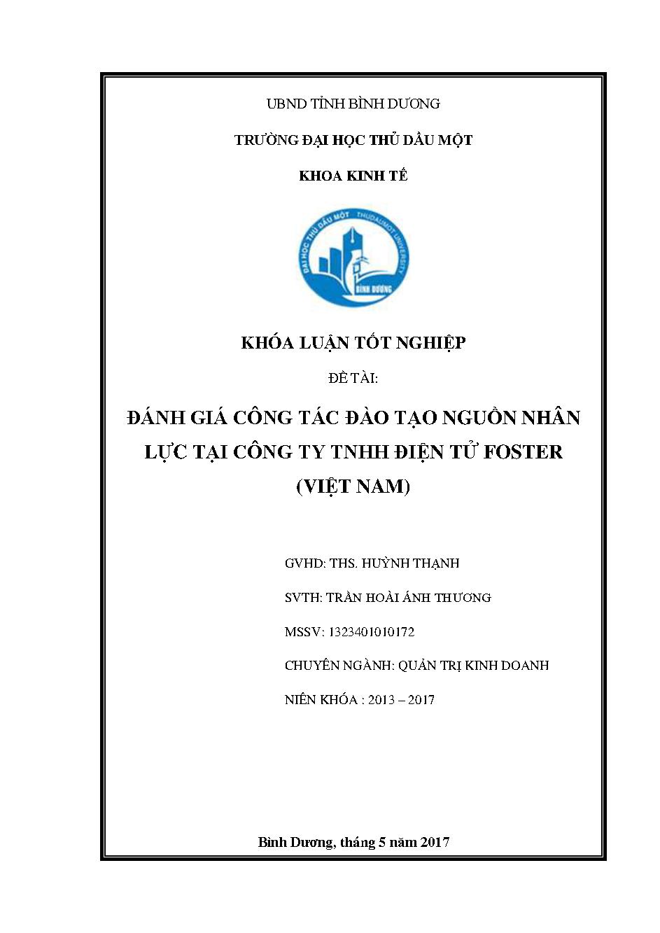 Đánh giá công tác đào tạo nguồn nhân lực tại Công ty TNHH Điện tử Foster (Việt Nam)