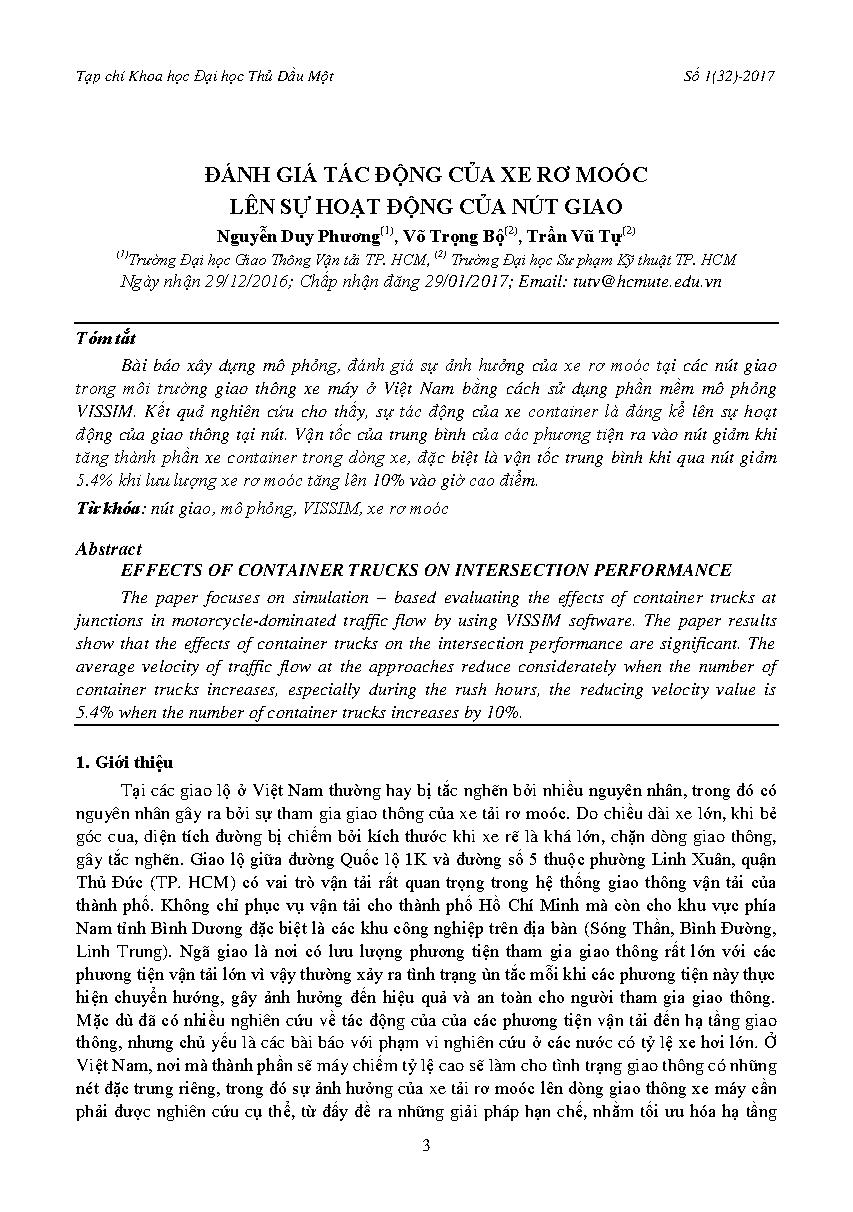 Đánh giá tác động của xe rơ moóc lên sự hoạt động của nút giao thông