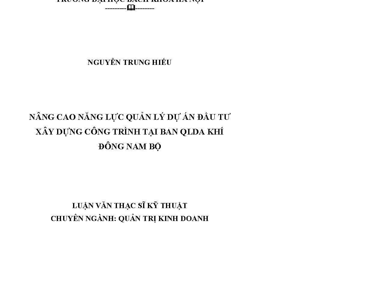 Nâng cao năng lực quản lý dự án đầu tư xây dựng công trình tại bạn QLDA Khí Đông Nam Bộ