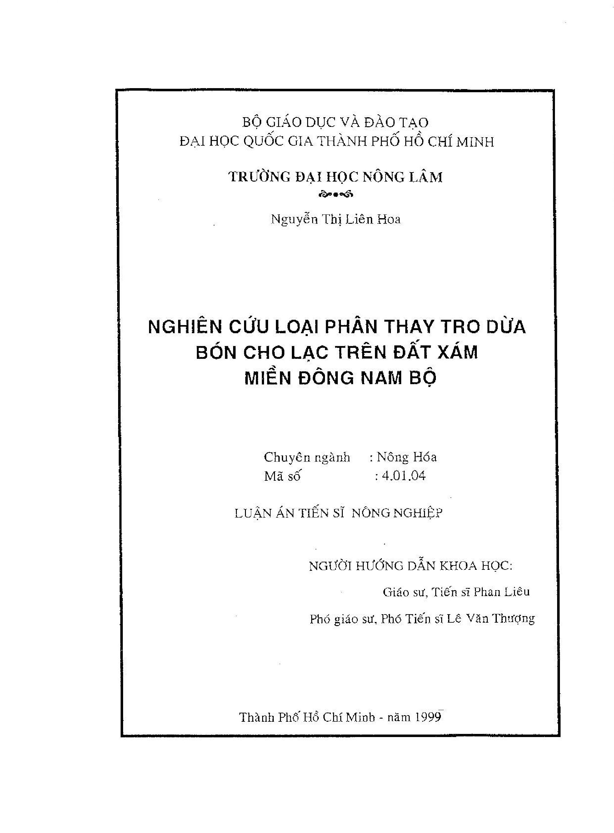 Nghiên cứu loại phân thay tro dừa bón cho lạc trên đất xám miền Đông Nam Bộ