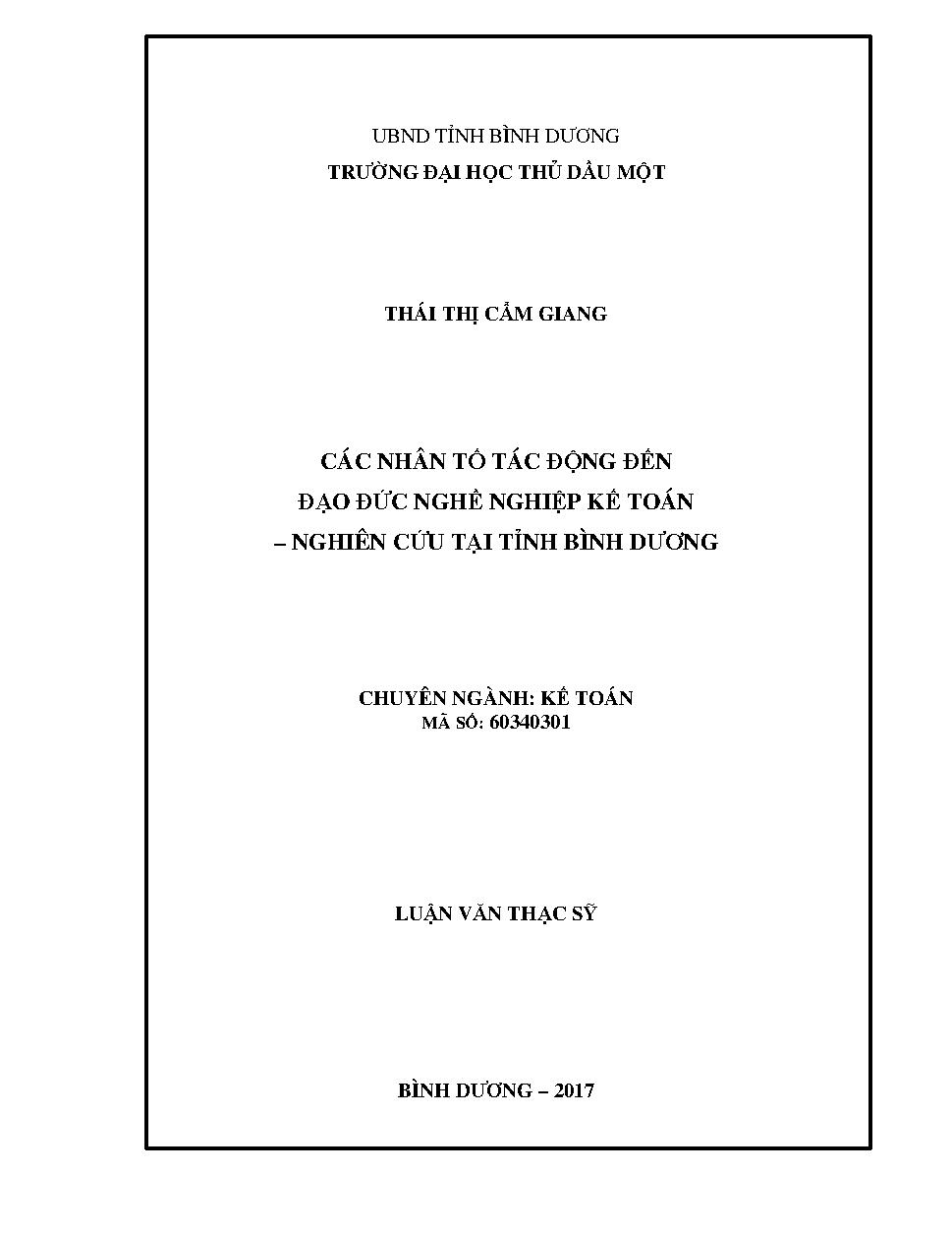 Các nhân tố tác động đến đạo đức nghề nghiệp kế toán - nghiên cứu tại tỉnh Bình Dương