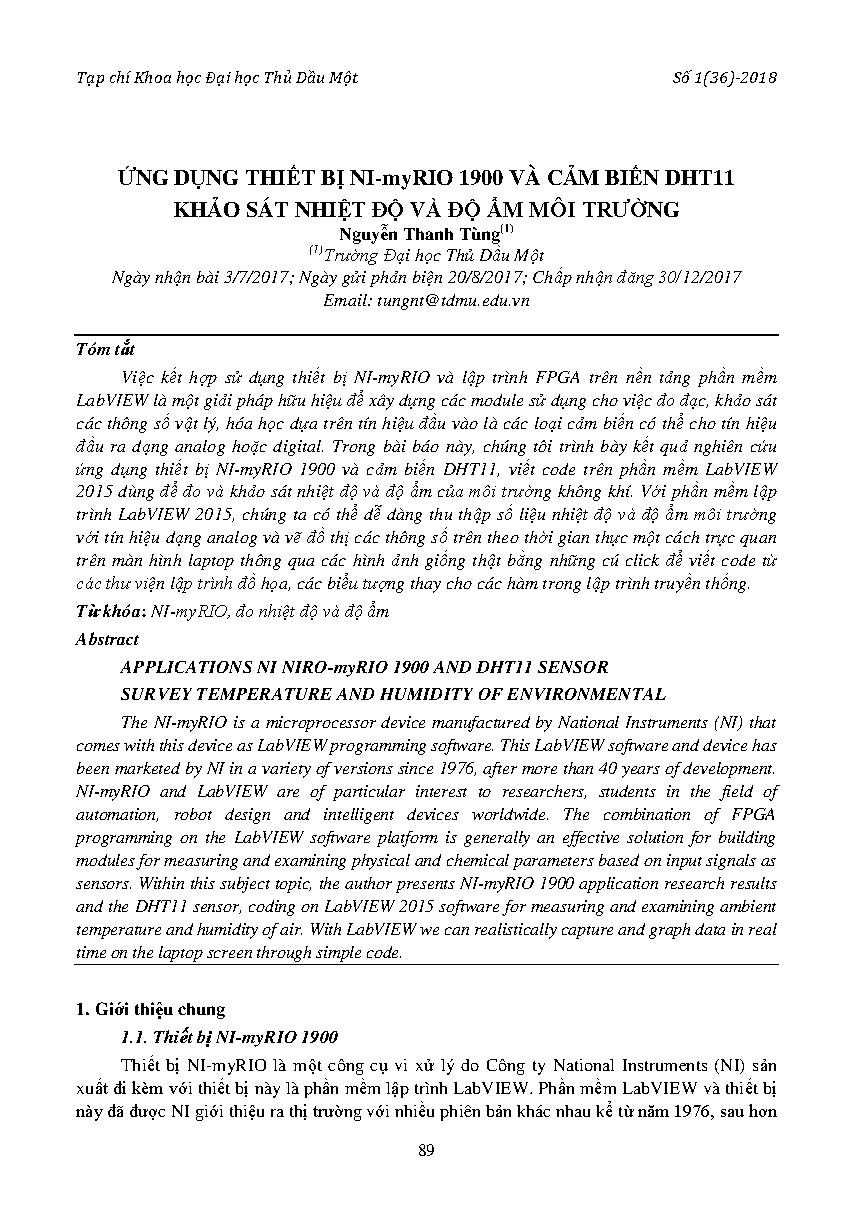 Ứng dụng thiết bị NI-mRIO 1900 và cảm biến DHT11 khảo sát nhiệt độ và độ ẩm môi trường