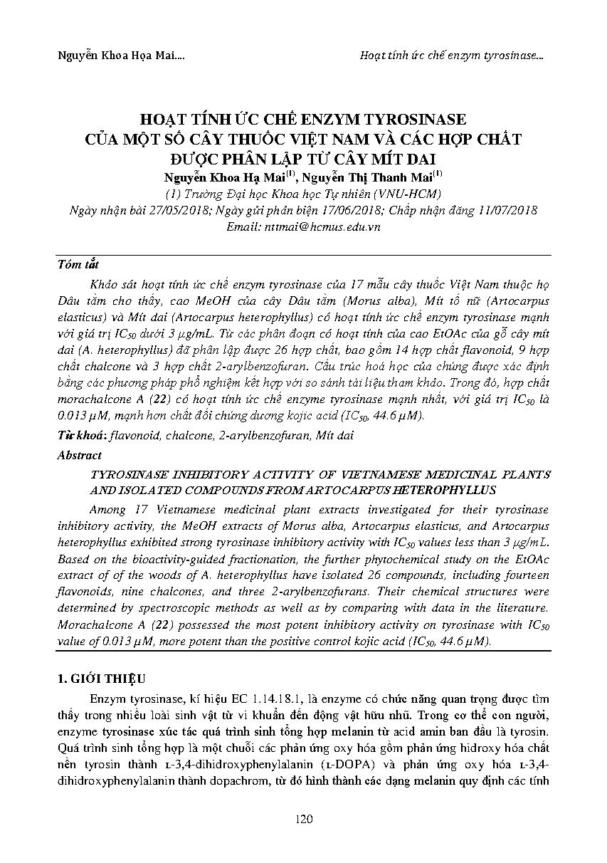 Hoạt tính ức chế enzym tyrosinase của một số cây thuốc Việt Nam và các hợp chất được phân lập từ cây mít dai