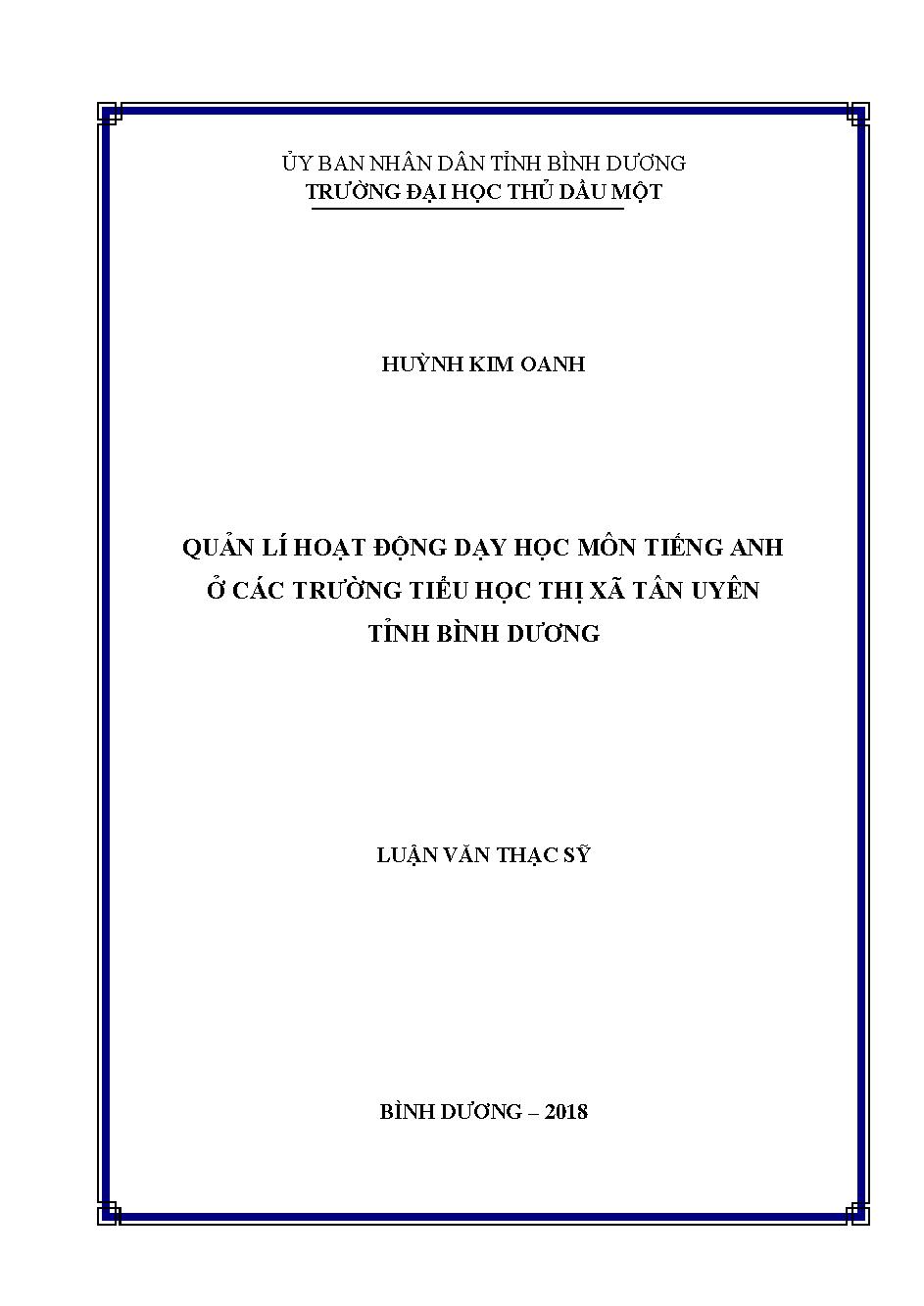 Quản lí hoạt động dạy học môn tiếng Anh ở các trường tiểu học thị xã Tân Uyên tỉnh Bình Dương