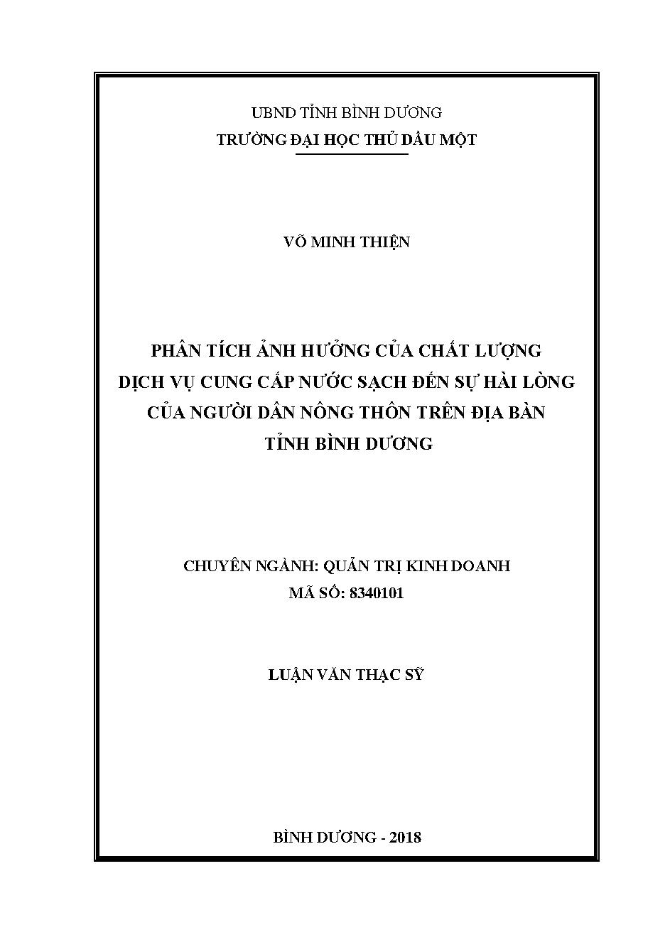 Phân tích ảnh hưởng của chất lượng dịch vụ cung cấp nước sạch đến sự hài lòng của người dân nông thôn trên địa bàn tỉnh Bình Dương