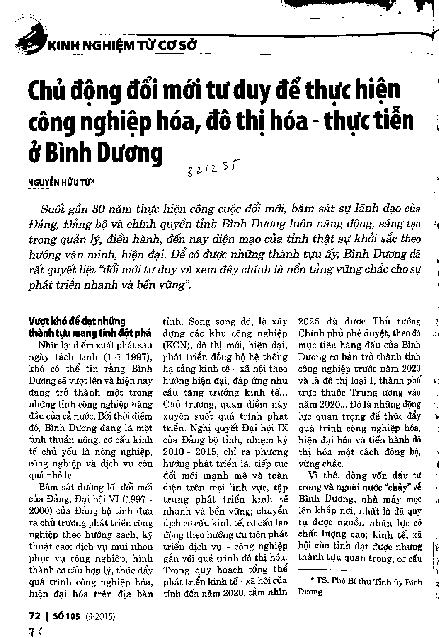 Chủ động đổi mới tư duy để thực hiện công nghiệp hóa, đô thị hóa - thực tiễn ở Bình Dương