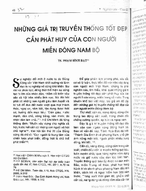 Những giá trị truyền thống tốt đẹp cần phát huy của con người miền Đông Nam Bộ