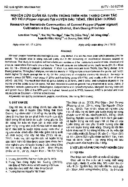 Nghiên cứu quần xã tuyến trùng trên hiện trạng canh tác hồ tiêu tại huyện Dầu Tiếng tỉnh Bình Dương