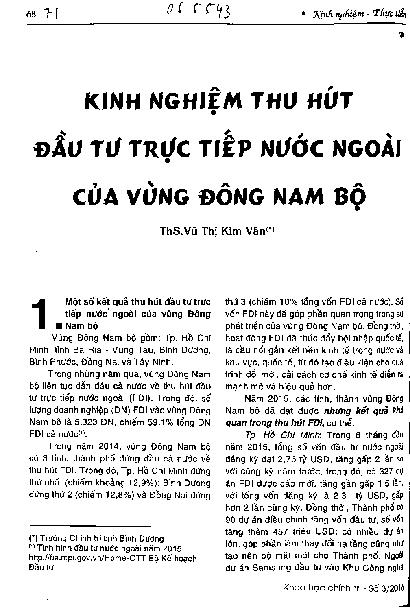 Kinh nghiệm thu hút đầu tư trực tiếp nước ngoài của vùng Đông Nam Bộ