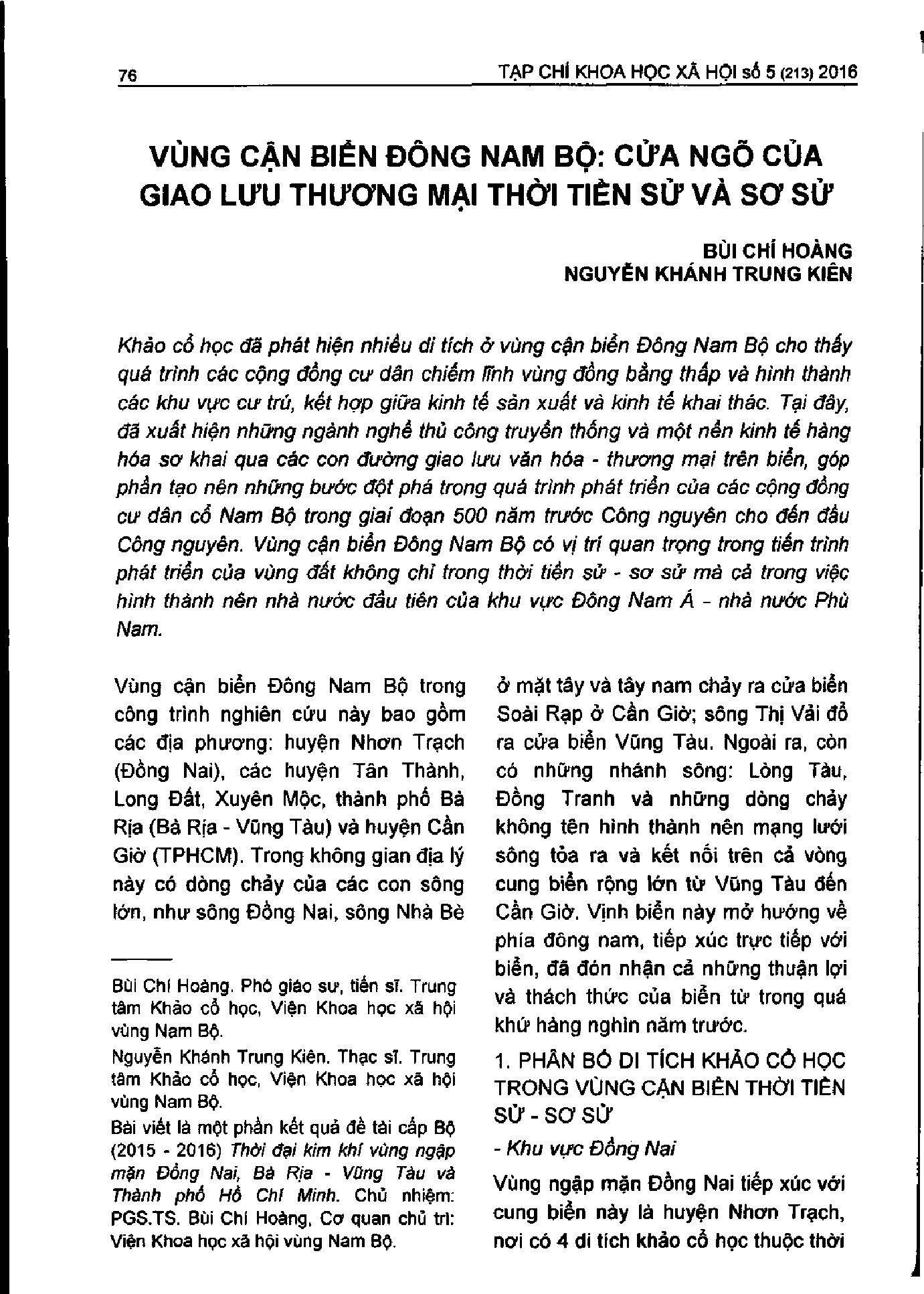 Vùng cận biển Đông Nam Bộ: Cửa ngõ của giao lưu thương mại thời tiền sử và sơ sử