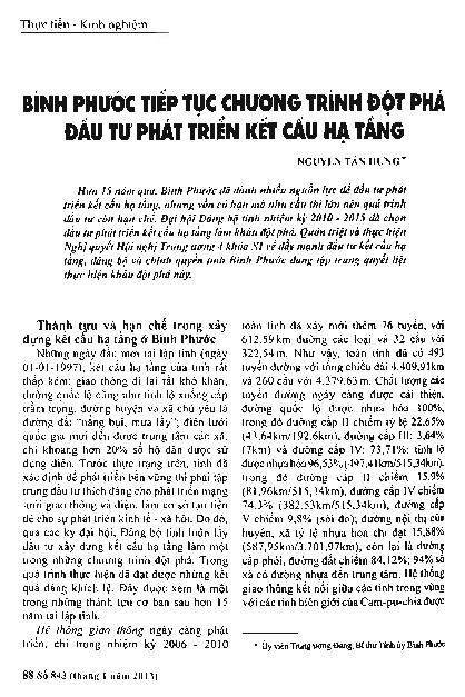 Bình phước tiếp tục chương trình đột phá đầu tư phát triển kết cấu hạ tầng