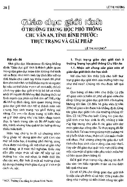 Giáo dục giới tính ở trường trung học phổ thông Chu Văn An, tỉnh Bình Phước: Thực trạng và giải pháp