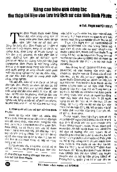 Nâng cao hiệu quả công tác thu thập tài liệu vào lưu trữ lịch sử của tỉnh Bình Phước