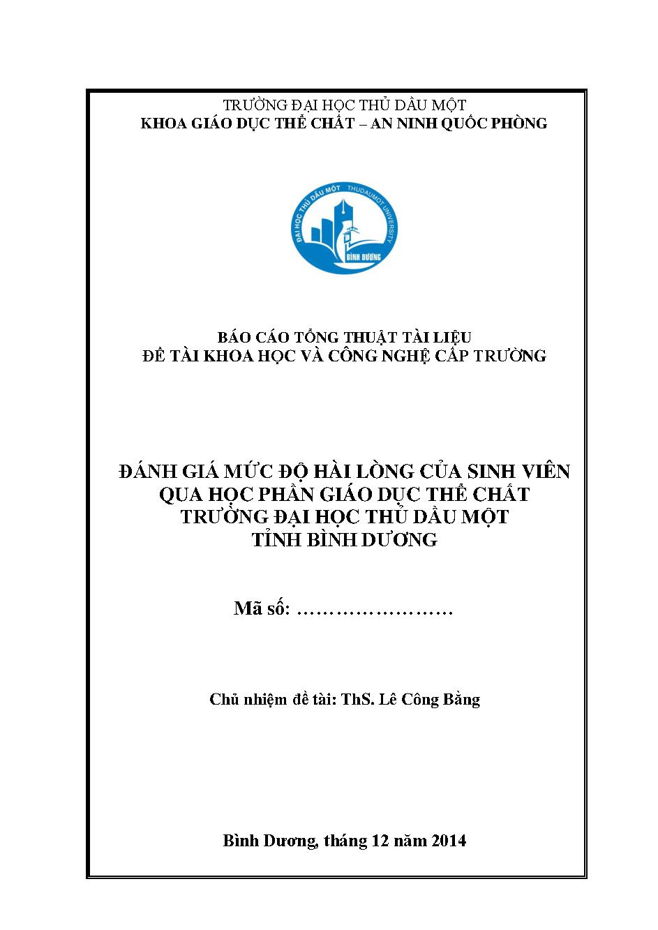 Đánh giá mức độ hài lòng của sinh viên qua học phần giáo dục thể chất trường ĐH Thủ Dầu Một tỉnh Bình Dương