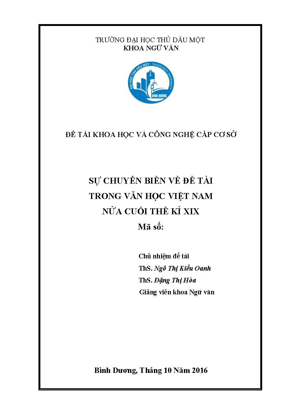 Sự chuyển biến về đề tài trong văn học Việt Nam nửa cuối thế kỷ XIX