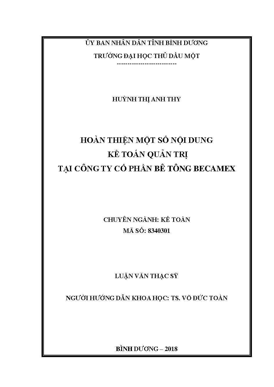 Hoàn thiện một số nội dung kế toán quản trị tại công ty cổ phần bê tông Becamex