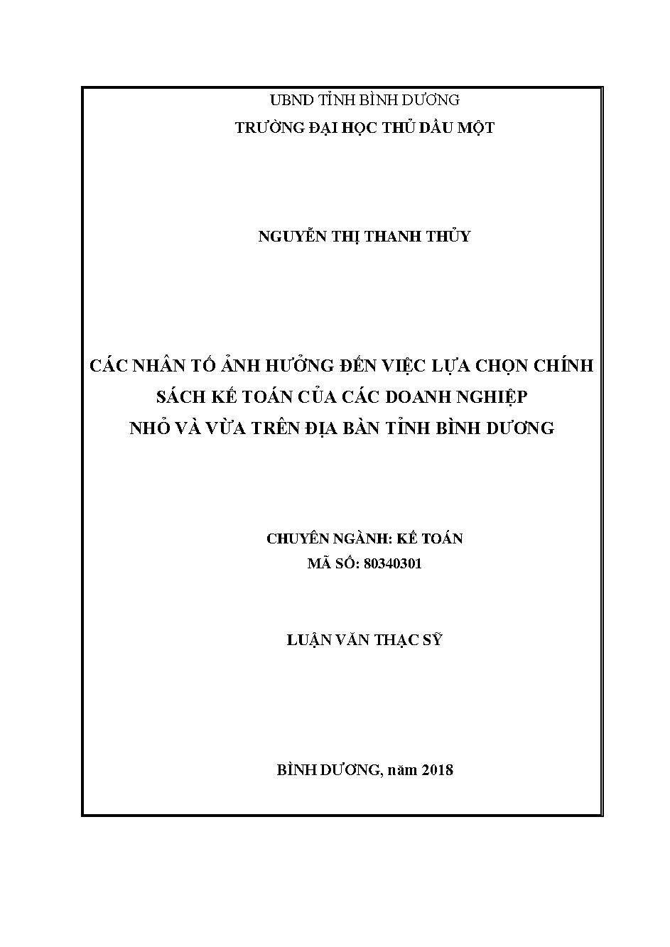 Các nhân tố ảnh hưởng đến việc lựa chọn chính sách kế toán của các doanh nghiệp nhỏ và vừa trên địa bàn tỉnh Bình Dương