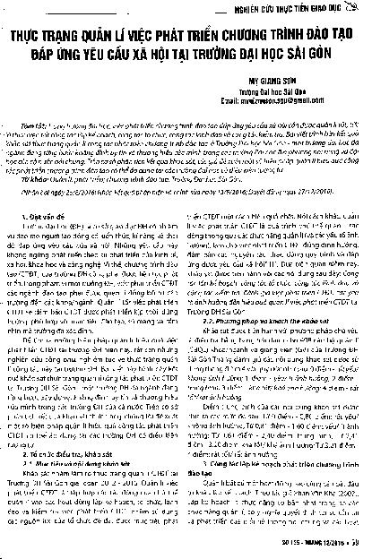 Thực trạng quản lý phát triển chương trình đào tạo đáp ứng yêu cầu xã hội tại trường Đại học Sài Gòn