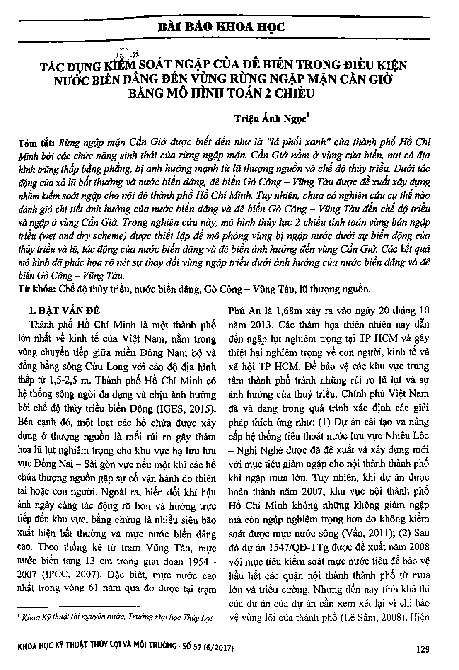 Tác dụng kiểm soát ngập của đê biển trong điều kiện nước biển dâng đến vùng rừng ngập mặn cần giờ bằng mô hình toán 2 chiều