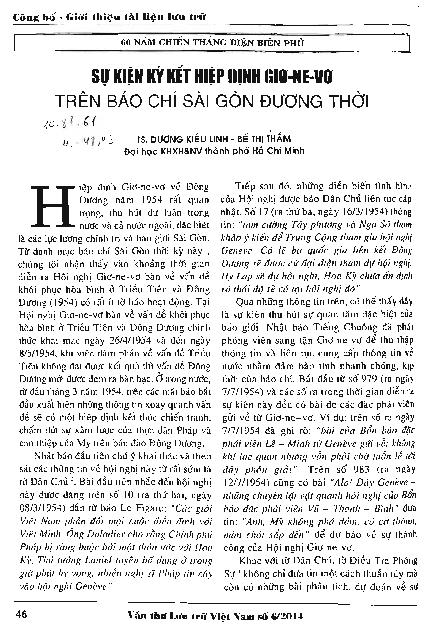 Sự kiện ký kết hiệp định Giơ-Ne-Vơ trên báo chí Sài Gòn đương thời