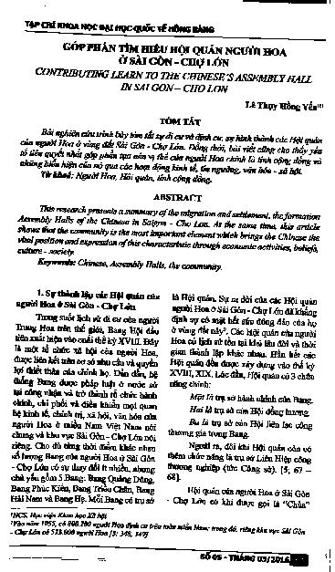 Góp phần tìm hiểu hội quán người Hoa ở Sài Gòn - Chợ Lớn =$bContrauhngleaxnio the chinese's assembly hall in Sai Gon- Cho Lon