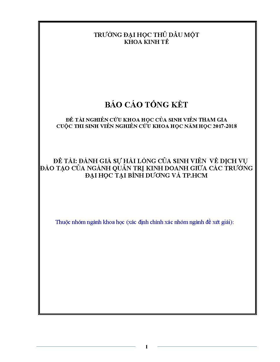 Đánh giá sự hài lòng của sinh viên về dịch vụ đào tạo của ngành quản trị kinh doanh giữa các trường đại học tại Bình Dương và Tp. HCM