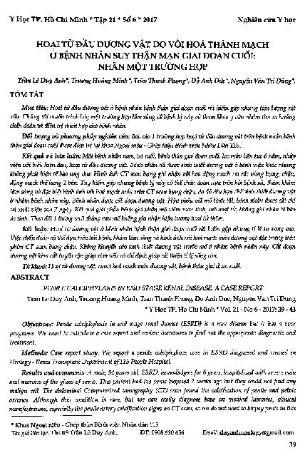 Hoại tử đầu dương vật do vôi hóa thành mạch ở bệnh nhân suy thận mạn giai đoạn cuối: Nhân một trường hợp