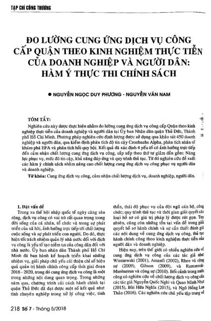 Đo lường cung ứng dịch vụ công cấp quận theo kinh nghiệm thực tiễn của doanh nghiệp và người dân: Hàm ý thực thi chính sách