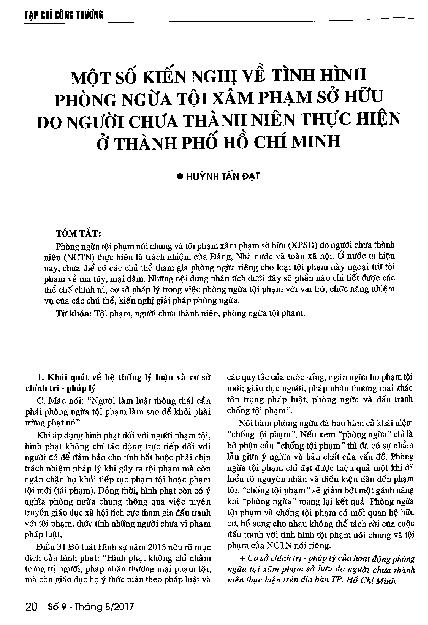 Một số kiến nghị về tình hình phòng ngừa tội xâm phạm sở hữu do người chưa thành niên thực hiện ở thành phố Hồ Chí Minh