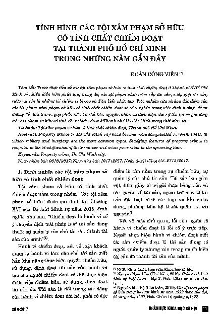 Tình hình các tội xâm phạm sở hữu có tính chất chiếm đoạt tại thành phố Hồ Chí Minh trong những năm gần đây