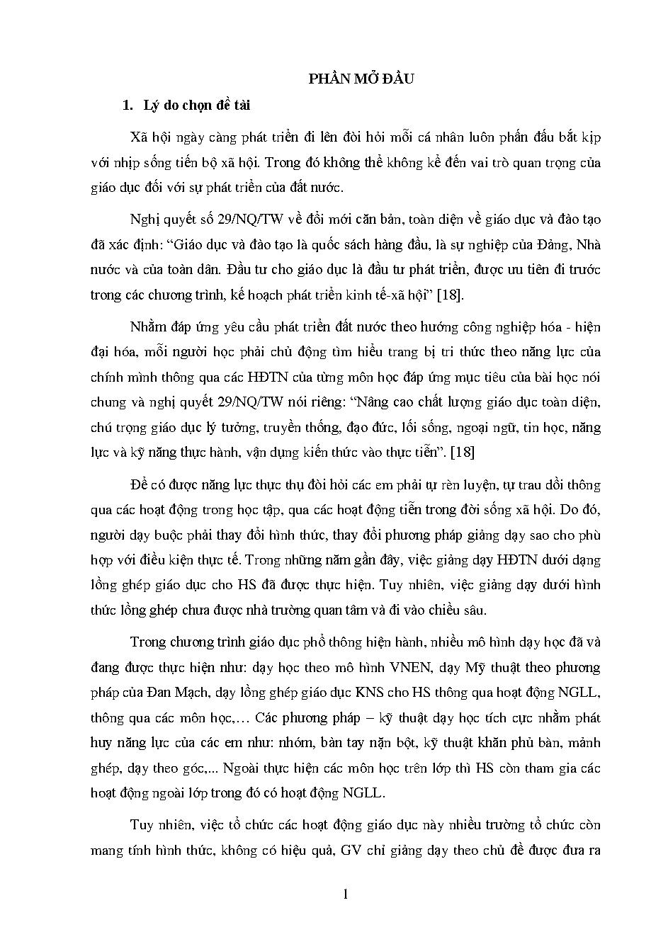 Quản lý hoạt động trải nghiệm theo hướng tiếp cận năng lực cho học sinh tiểu học tại thị xã Dĩ An, tỉnh Bình Dương