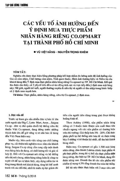 Các yếu tố ảnh hưởng đến ý định mua thực phẩm nhãn hàng riêng Co.opmart tại thành phố Hồ Chí Minh