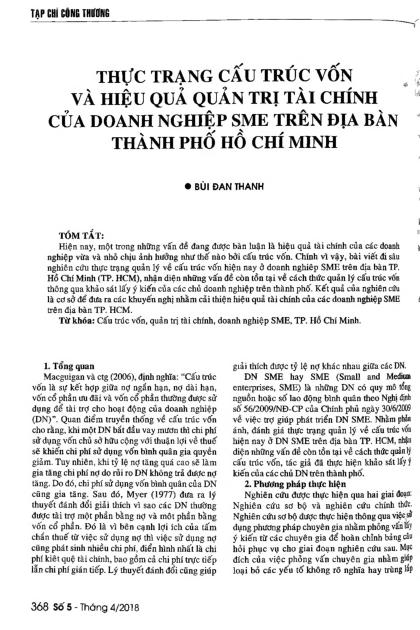 Thực trạng cấu trúc vốn và hiệu quả quản trị tài chính của doanh nghiệp SME trên địa bàn thành phố Hồ Chí Minh