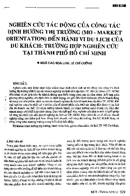 Nghiên cứu tác động của công tác định hướng thị trường (Mo - market orientation) đến hành vi du lịch của du khách: Trường hợp nghiên cứu tại thành phố Hồ Chí Minh