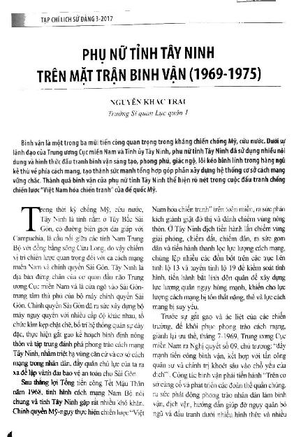 Phụ nữ Tây Ninh trên mặt trận binh vận (1969-1975)