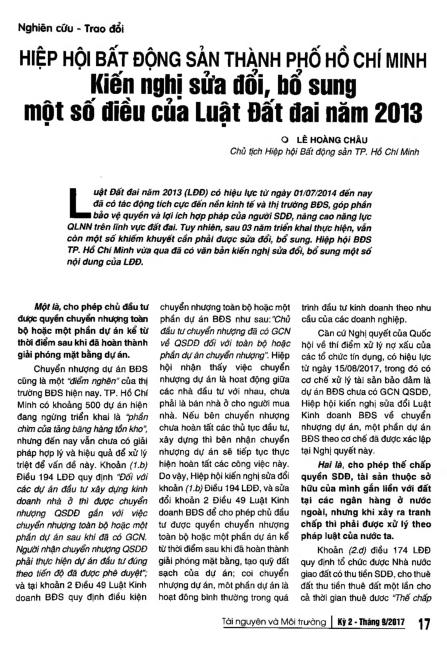 Hiệp hội bất động sản thành phố Hồ Chí Minh kiến nghị, sửa đổi, bổ sung một số điều của luật đất đai năm 2013