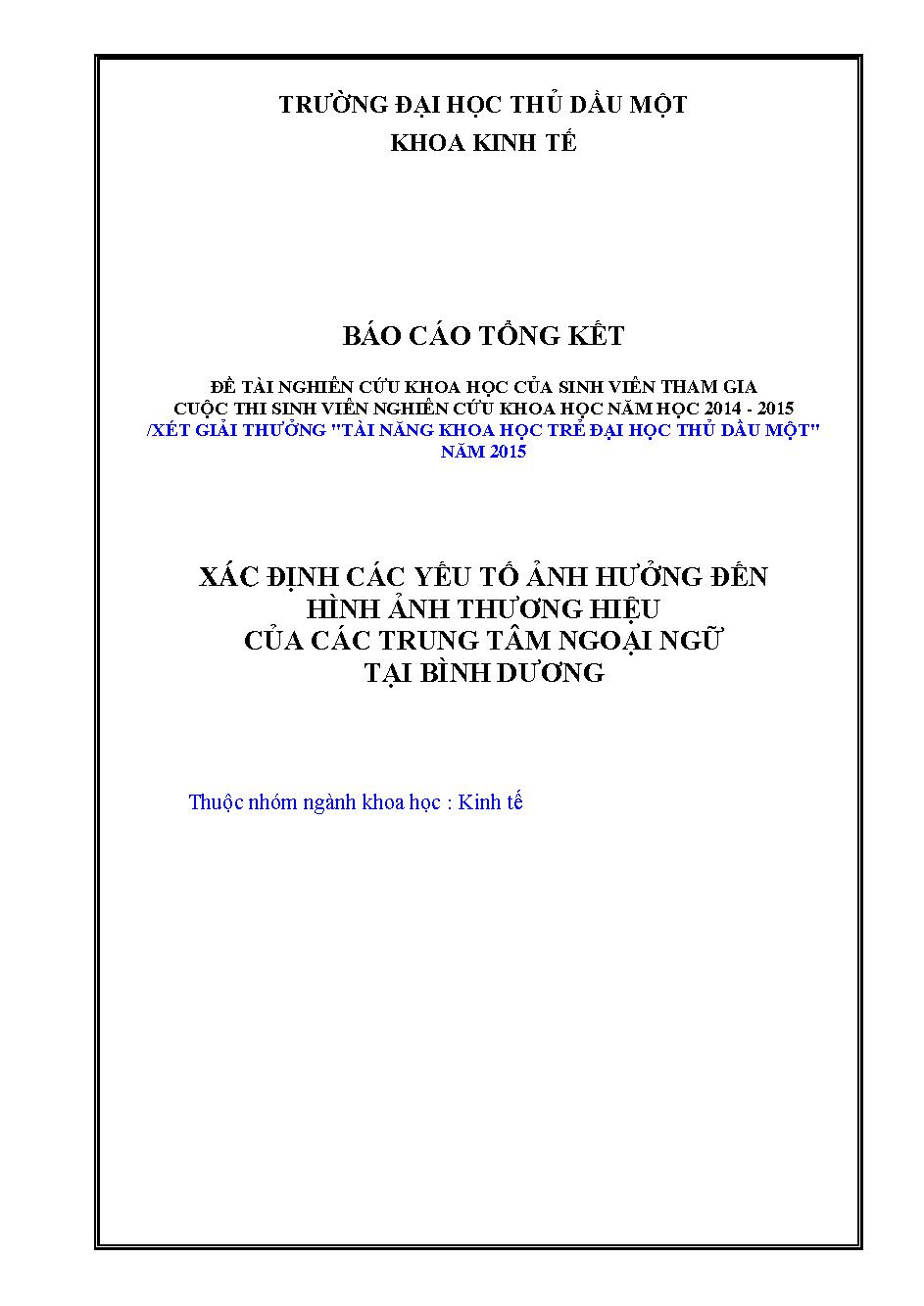 Xác định các nhân tố ảnh hưởng đến hình ảnh thương hiệu của các trung tâm Ngoại ngữ tại Bình Dương