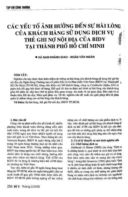 Các yếu tố ảnh hưởng đến sự hài lòng của khách hàng sử dụng dịch vụ thẻ ghi nợ nội địa của BIDV tại thành phố Hồ Chí Minh