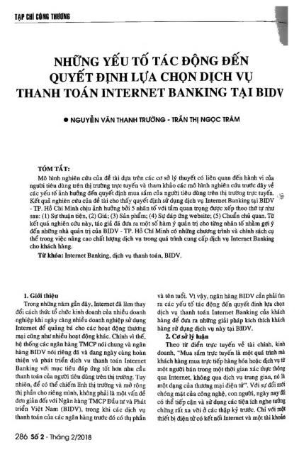 Những yếu tố tác động đến quyết định lựa chọn dịch vụ thanh toán internet banking tại BIDV