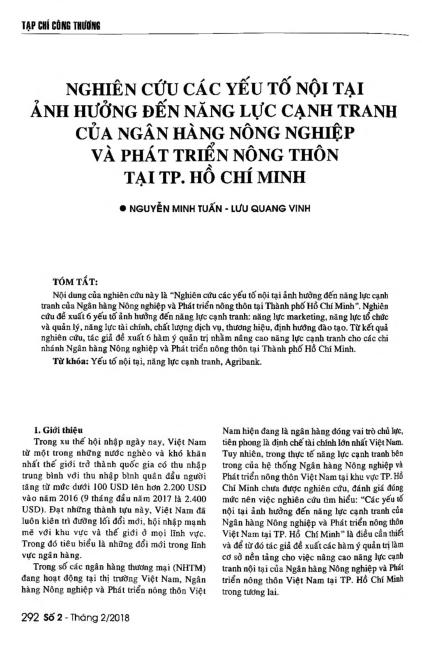 Nghiên cứu các yếu tố nội tại ảnh hưởng đến năng lực cạnh tranh của ngân hàng nông nghiệp và phát triển nông thôn tại TP. Hồ Chí Minh