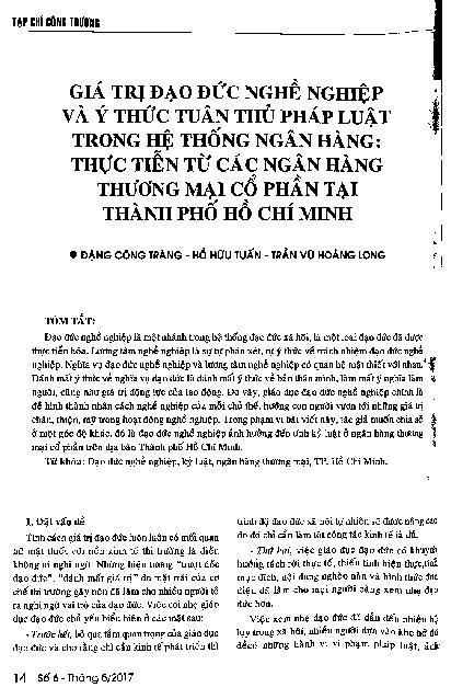 Giá trị đạo đức nghề nghiệp và ý thức tuân thủ pháp luật trong hệ thống ngân hàng: Thực tiễn từ các ngân hàng thương mại cổ phần tại thành phố Hồ Chí Minh