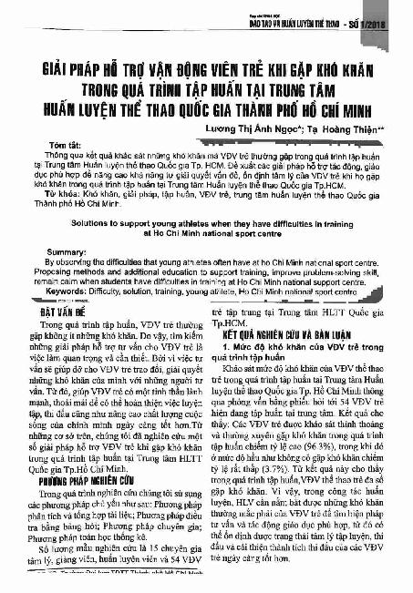 Giải pháp hỗ trợ vận động viên trẻ khi gặp khó khăn trong quá trình tập huấn tại trung tâm huấn luyện thể thao quốc gia thành phố Hồ Chí Minh