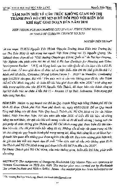 Tầm nhìn mới về cấu trúc không gian đô thị thành phố Hồ Chí Minh để đối phó với biến đổi khí hậu giai đoạn đến năm 2030