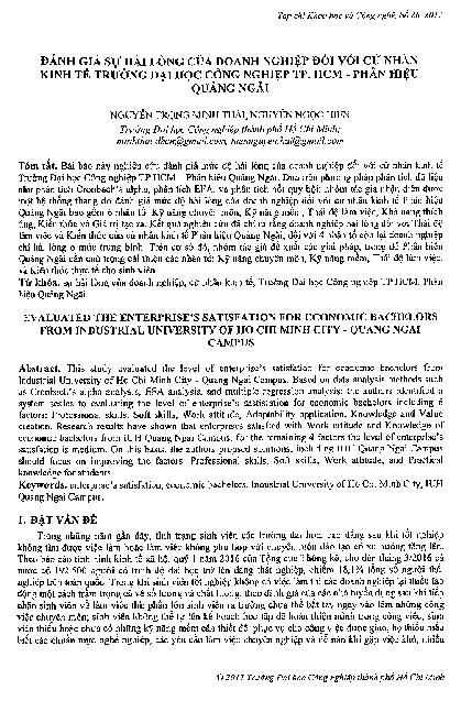 Đánh giá sự hài lòng của doanh nghiệp đối với cử nhân kinh tế trường đại học công nghiệp TP. HCM phân hiệu Quãng Ngãi