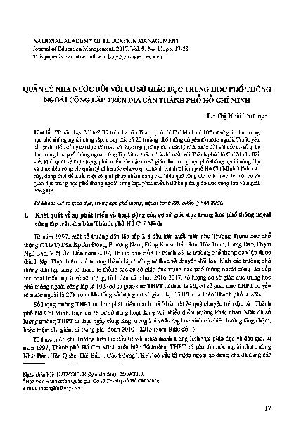 Quản lý nhà nước đối với cơ sở giáo dục phổ thông ngoài công lập trên địa bàn thành phố Hồ Chí Minh